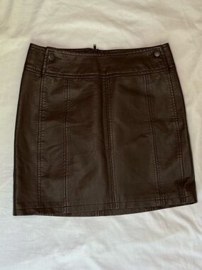 Free People Dark Brown Faux Leather Mini Skirt